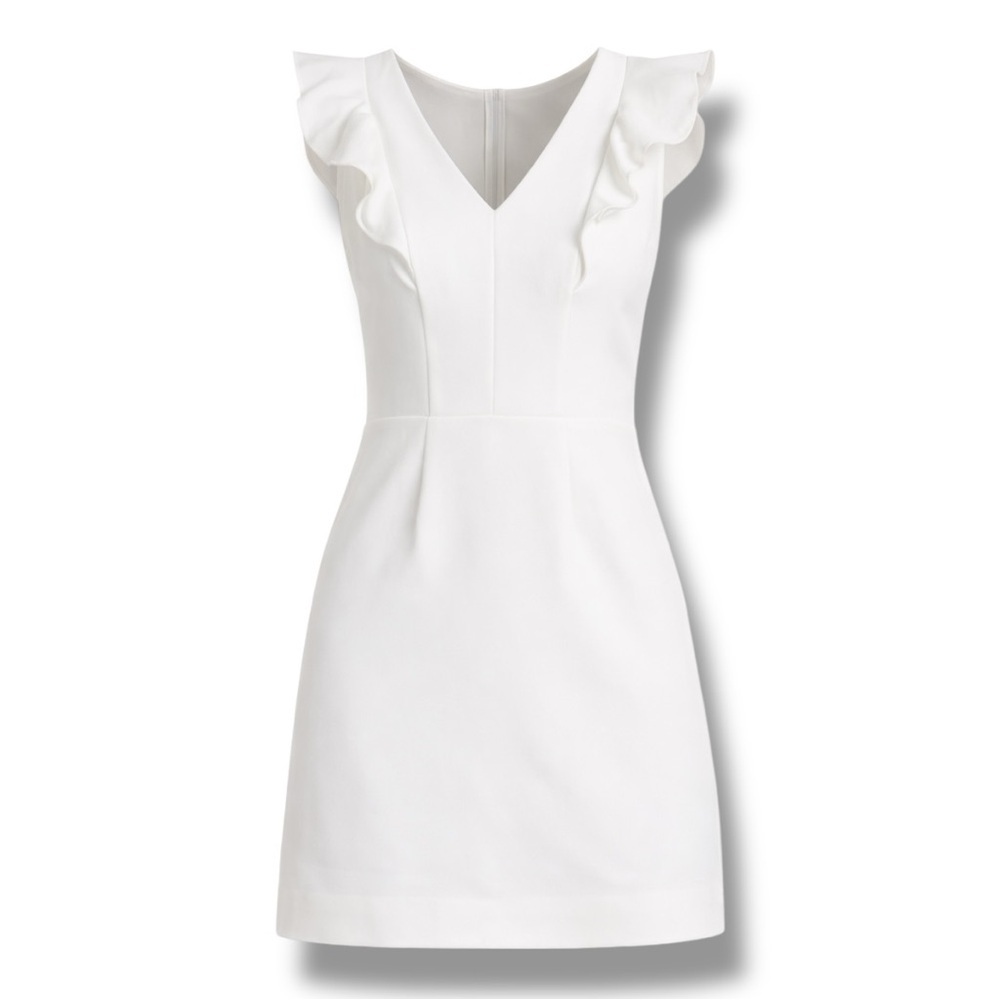 French Connection Whisper Ruffle V-Neck A-Line Mini Dress Size 6 NWT - Picture 2 of 4